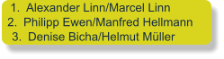 	1.	Alexander Linn/Marcel Linn 	2.	Philipp Ewen/Manfred Hellmann 	3.	Denise Bicha/Helmut Müller